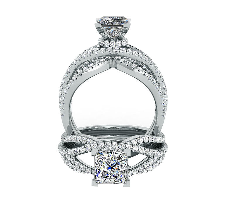 platinum VS diamond engagement bridal ring set with 1 Ct princess -cut diamond