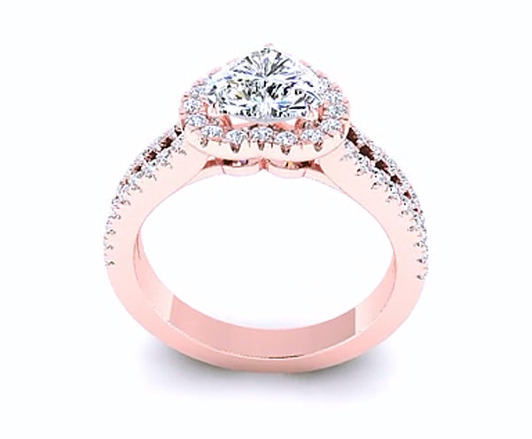 ROMANTIC SPLIT-SHANK HEART SHAPED HALO DIAMOND ENGAGEMENT RING