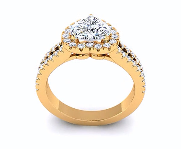 ROMANTIC SPLIT-SHANK HEART SHAPED HALO DIAMOND ENGAGEMENT RING