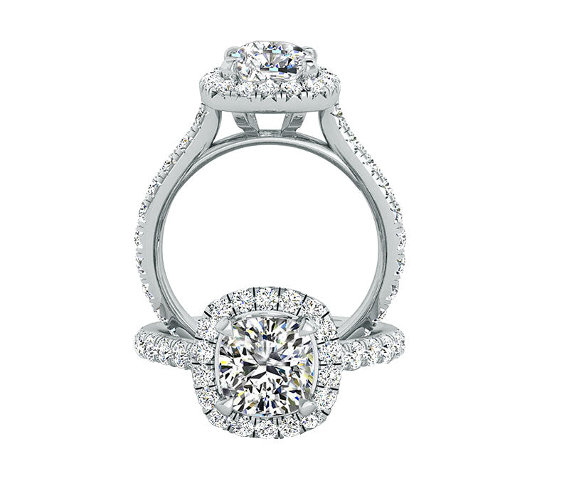 18k halo diamond engagement ring, cushion cut diamond VS- SI1 Clarity