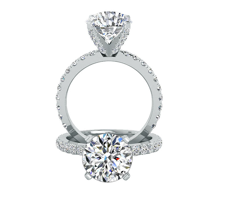 four prongs side stone style diamond engagement ring, prong set