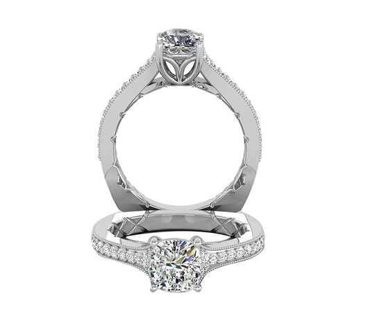 18k solid gold Cushion Diamond engagement ring, VS diamond engagement ring in platinum