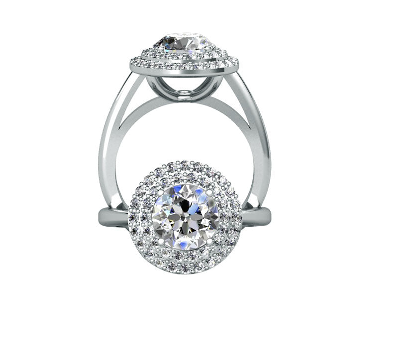 round halo Bridal ring, 14k  solid Gold engagement ring, natural diamond platinum ring, bright diamond  