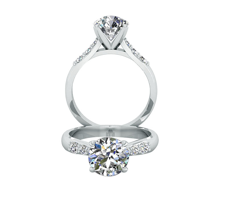 four prong head diamond ring, 14k rose gold bridal ring, simple style engagement ring, round sparkle diamond ,platinum