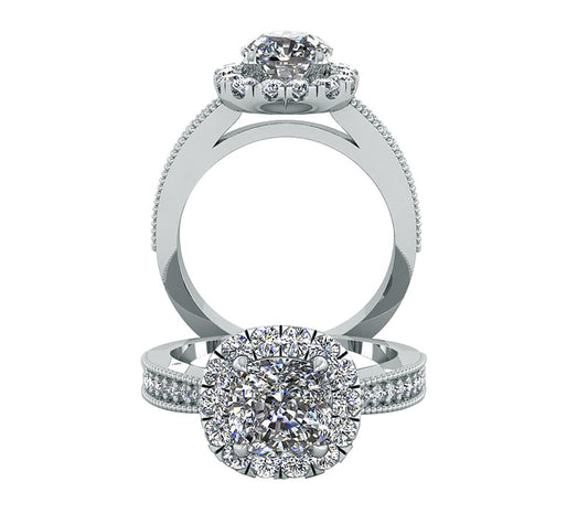 halo diamond ring, hand made jewelry, beautiful diamond ring, SI1 clarity, 18k White Gold