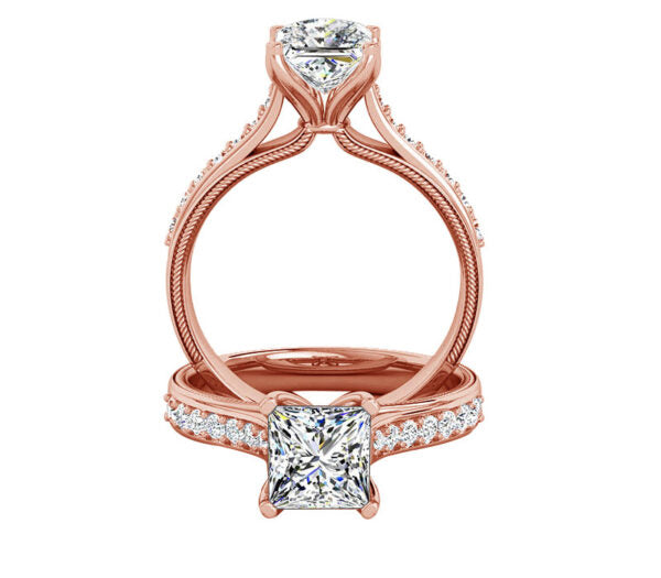 CATHEDRAL DIAMOND ENGAGEMENT RING WITH MILGRAIN DESIGN