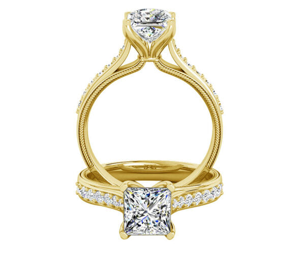 CATHEDRAL DIAMOND ENGAGEMENT RING WITH MILGRAIN DESIGN
