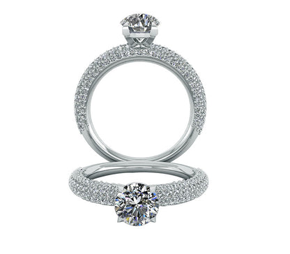 Micro- Pave engagement ring, 18k Gold Bridal ring , round Shape Vs diamond, 18k rose gold ring, platinum ring
