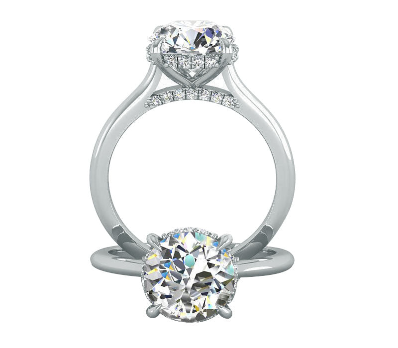 Diamond accent Halo ring, hidden halo solitaire ring, hidden halo of diamonds elevates a classic solitaire design.
