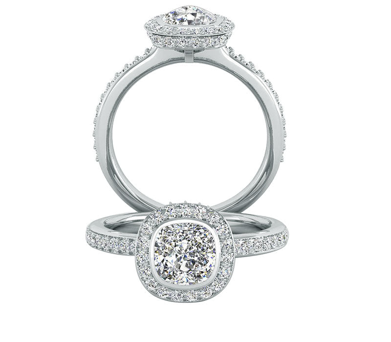 Bezel Set Diamond engagement ring in 14k White gold and Vs diamond Clarity 