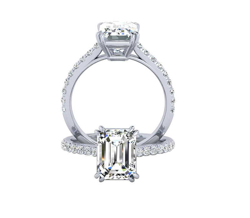 DOUBLE PRONG EMERALD CUT DIAMOND RING