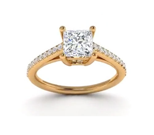 DAINTY PAVE SETTING PRINCESS CUT DIAMOND ENGAGEMENT RING