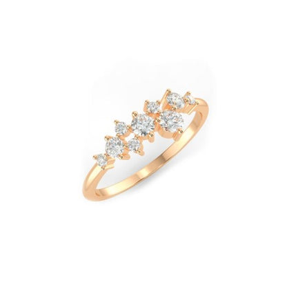 MINED DIAMOND CLUSTER BAND, SOLID 14K GOLD MULTI STONE RING, TRENDY ART NOUVEAU MARRIAGE JEWELRY, STACKABLE SPARKLING BRIDAL & WEDDING SET