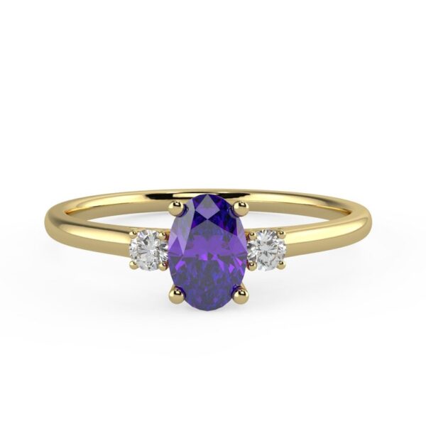 14K SOLID GOLD AMETHYST AND DIAMOND RING