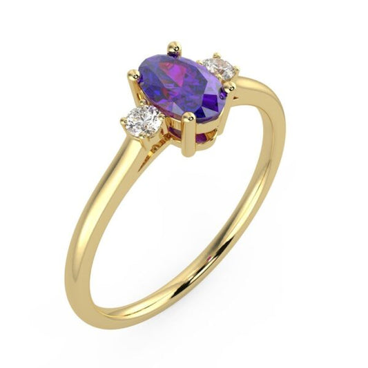 14K SOLID GOLD AMETHYST AND DIAMOND RING