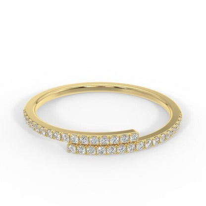 DIAMOND RING, 14K SOLID GOLD DIAMOND PAVE RING, CROSS OVER DIAMOND STACKABLE RING, 14K WHITE GOLD DIAMOND RING, DIAMOND OPEN RING