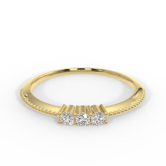 Three stone stackable diamond ring 14k solid gold 