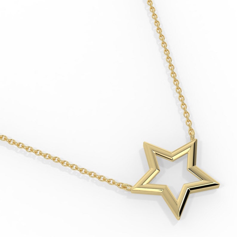 14K SOLID GOLD OPEN STAR NECKLACE