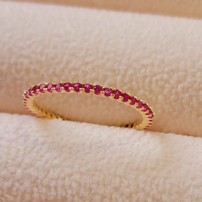 GENUINE RUBY ETERNITY RING, 14K SOLID GOLD RED GEM BAND, JULY BIRTHSTONE COUPLE GIFT, STACKABLE ROUND STONE JEWELRY, COLORFUL WEDDING SET