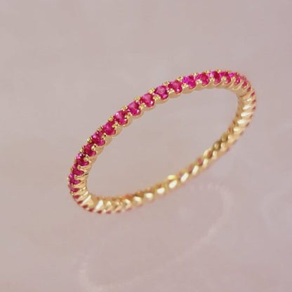 RUBY ETERNITY RING, 14K SOLID GOLD ETERNITY BAND, RUBY WEDDING BAND, JULY BIRTHSTONE BAND, RUBY STACKABLE RING,ETERNITY RING, GIFT FOR HER