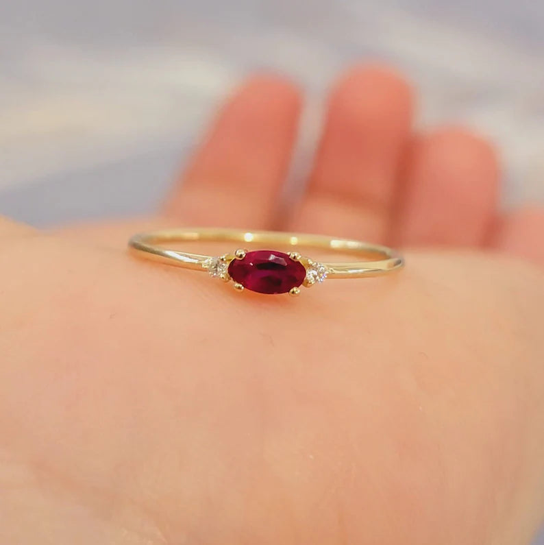 14K SOLID GOLD GENUINE RUBY AND DIAMOND RING