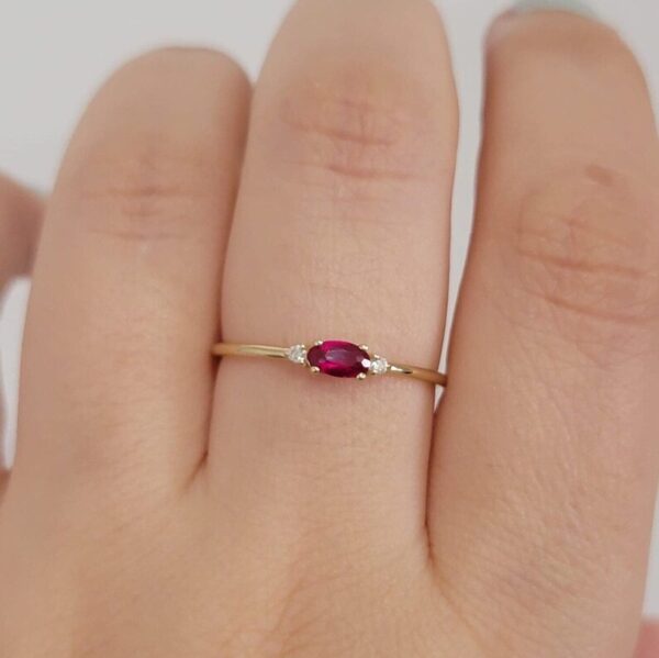 14K SOLID GOLD GENUINE RUBY AND DIAMOND RING