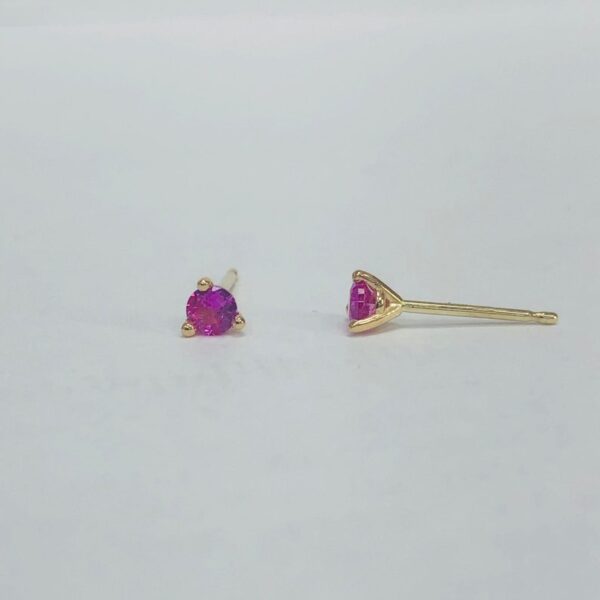 SOLITAIRE PINK SAPPHIRE STUDS IN SOLID 14K GOLD, DIAMOND CUT YELLOW EARRINGS, SEPTEMBER BIRTHSTONE WHITE JEWELRY, 3MM ROUND SHAPED ROSE SET