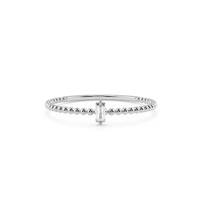 Baguette Diamond Ring, 14k Gold Ring, Minimalist Diamond Ring, Stackable Rings, Dainty Diamond Ring, Beaded Ring, Minimalist Engagement Ring