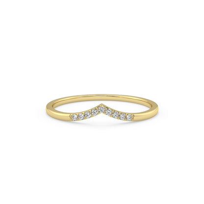 Curved Diamond Ring, Dainty Gold Ring for Women, 14 k Gold Diamond Wedding Band, V Shape Stacking Rose Gold Ring, Matching Band, Bridal Ring