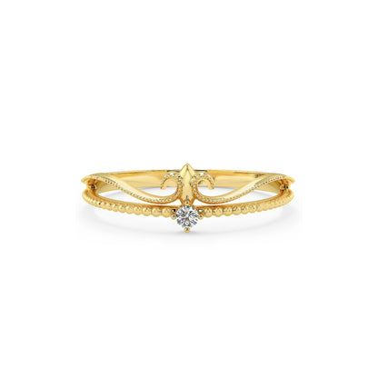 Fleur de Lis Ring, Diamond Ring, Dainty, Engagement Ring, Vintage Ring, Gold Ring, Crown Ring, Diamond Ring For Women, Wedding Ring, Band