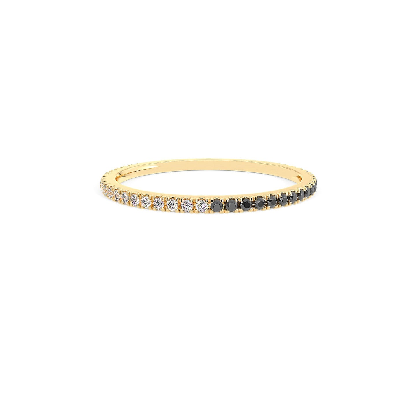 Black and White Diamond Wedding Band, Wedding Ring 14k Gold, Three-quarter Circle of Micro Pave Diamond Band, Handmade Jewelry