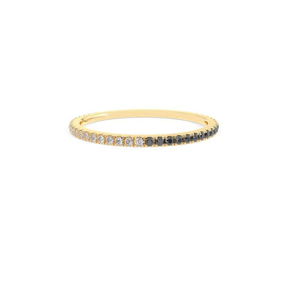 Black and White Diamond Wedding Band, Wedding Ring 14k Gold, Three-quarter Circle of Micro Pave Diamond Band, Handmade Jewelry