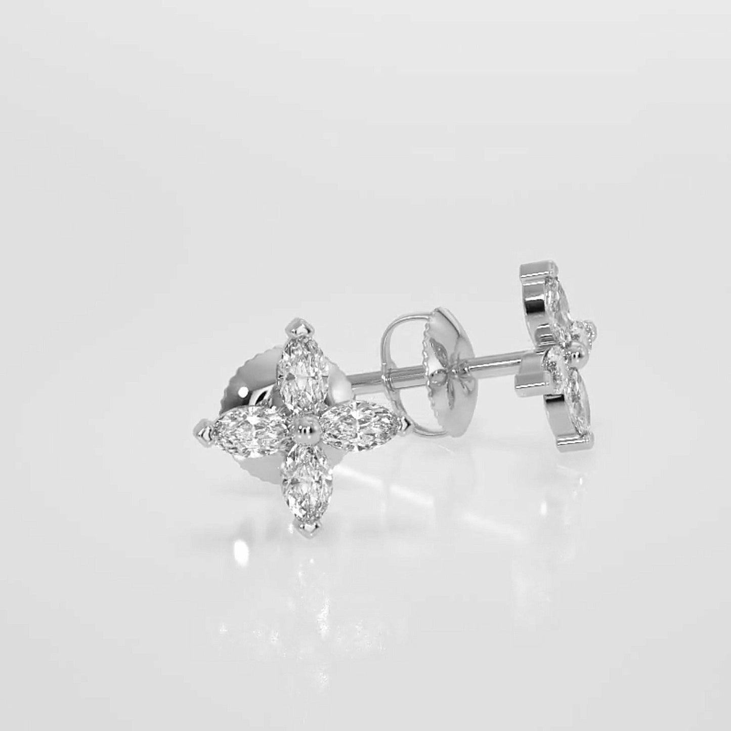 Diamond Earrings, Marquise Earrings, Studs Earrings, Diamond Stud Earrings, Gold Earrings, Flower Earrings, 0.63Ct Earrings, 14k Gold Stud