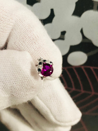 Ladybug Earrings, Ruby Studs Earrings, Black and White Diamond earrings, Lady bug Studs, Diamond Earrings, Girl Jewelry, Gold Earrings Stud