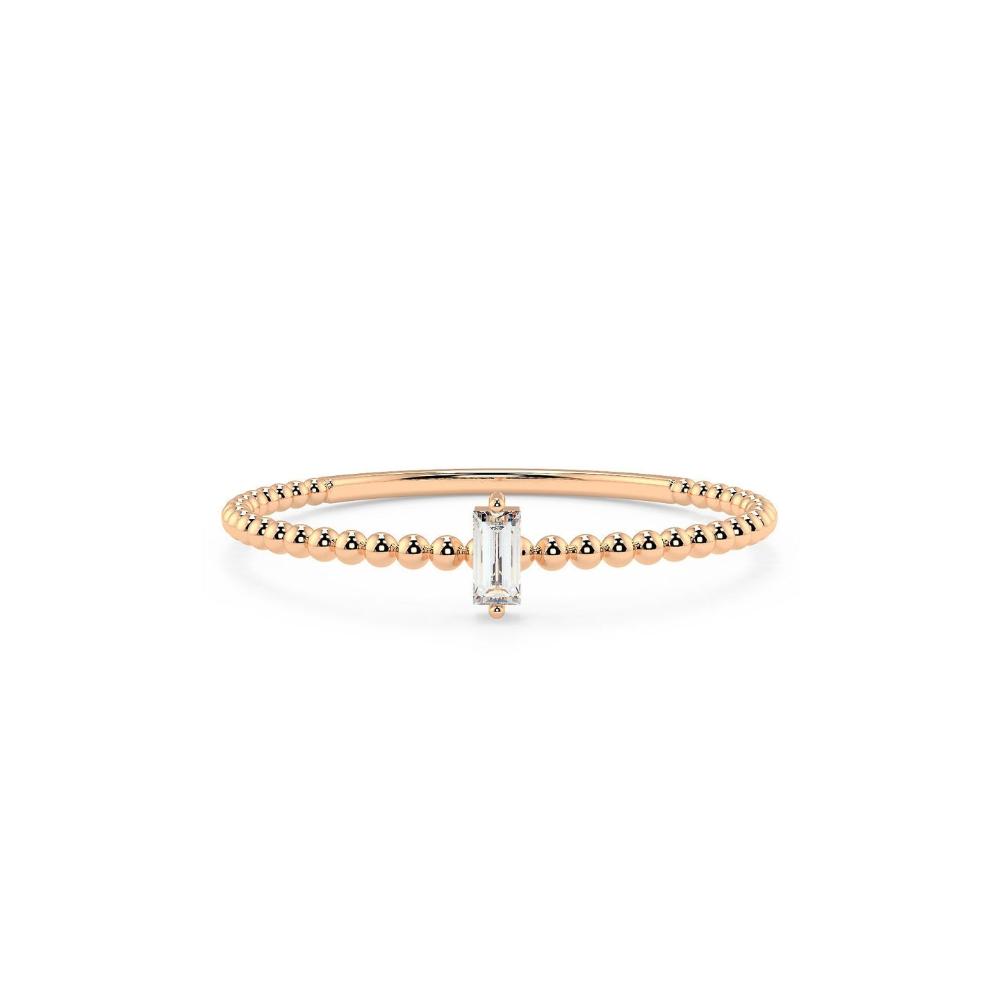 Baguette Diamond Ring, 14k Gold Ring, Minimalist Diamond Ring, Stackable Rings, Dainty Diamond Ring, Beaded Ring, Minimalist Engagement Ring