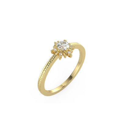 Engagement Ring, Diamond Ring, 14k Solid Gold Engagement Ring, Floral Diamond Engagement ring, Diamond Engagement Ring for Women