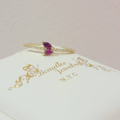 Ruby Ring, Diamond and Ruby for Women, 14k Solid Gold Ring, Genuine Ruby Ring , Vintage Rings, Cluster Ring, Stacking Rings, July Ring