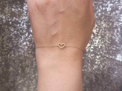 Diamond Bracelet, Diamond Heart Bracelet, Bracelet for Women, 14k Solid Gold Bracelet, Chain Bracelet, Charm Bracelet, Dainty Bracelet