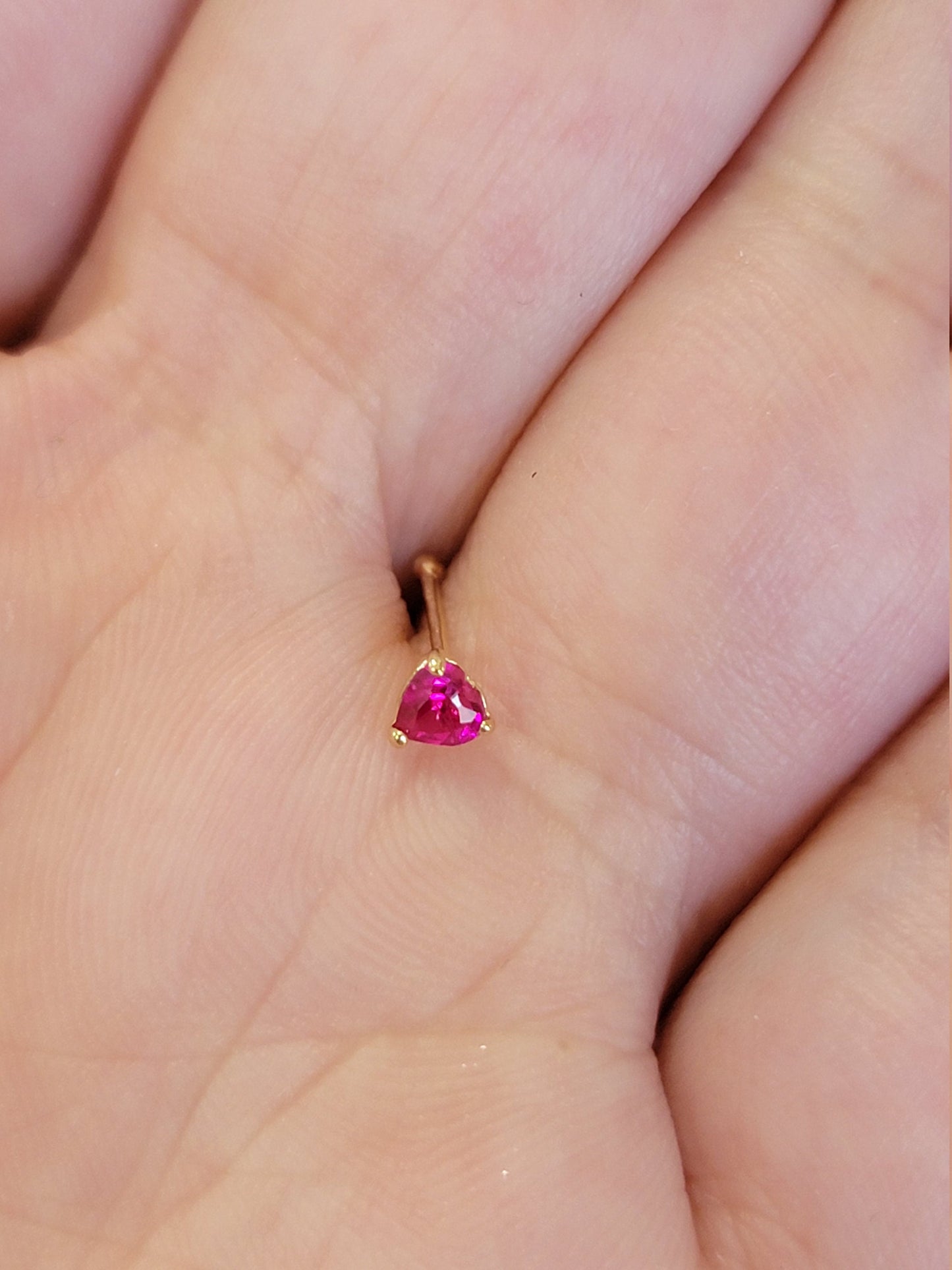 Ruby Nose Stud, 14k Solid Gold Nose Stud, Ruby Nose Pin,14k Gold, Nose Stud, Tiny Nose Ring, Heart Nose Studs, Nose jewelry