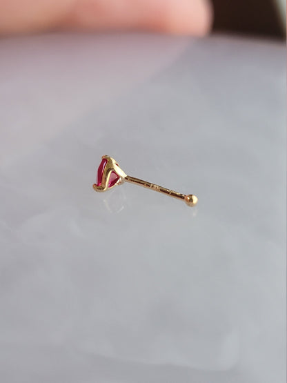 Ruby Nose Stud, 14k Solid Gold Nose Stud, Ruby Nose Pin,14k Gold, Nose Stud, Tiny Nose Ring, Heart Nose Studs, Nose jewelry