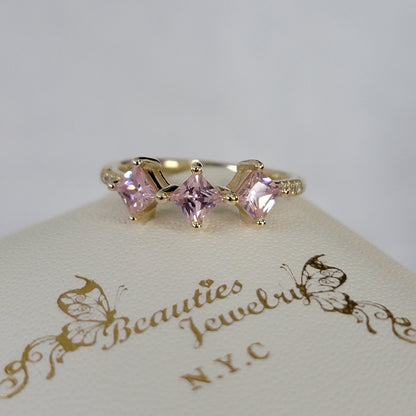 Pink Sapphire Ring, Diamond Engagement Ring, Three Stones Ring, Wedding Ring, Sapphire Ring, Pink Engagement Ring, Unique  Engagement Ring
