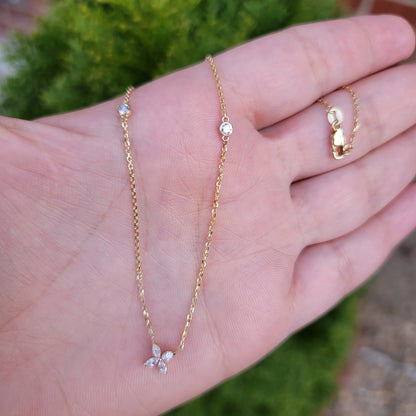 Marquise Flower Diamond Necklace, 14k Solid Gold Necklace, Bridal Necklace, Dainty Necklace, Victoria Marquise Diamond Flower Pendant