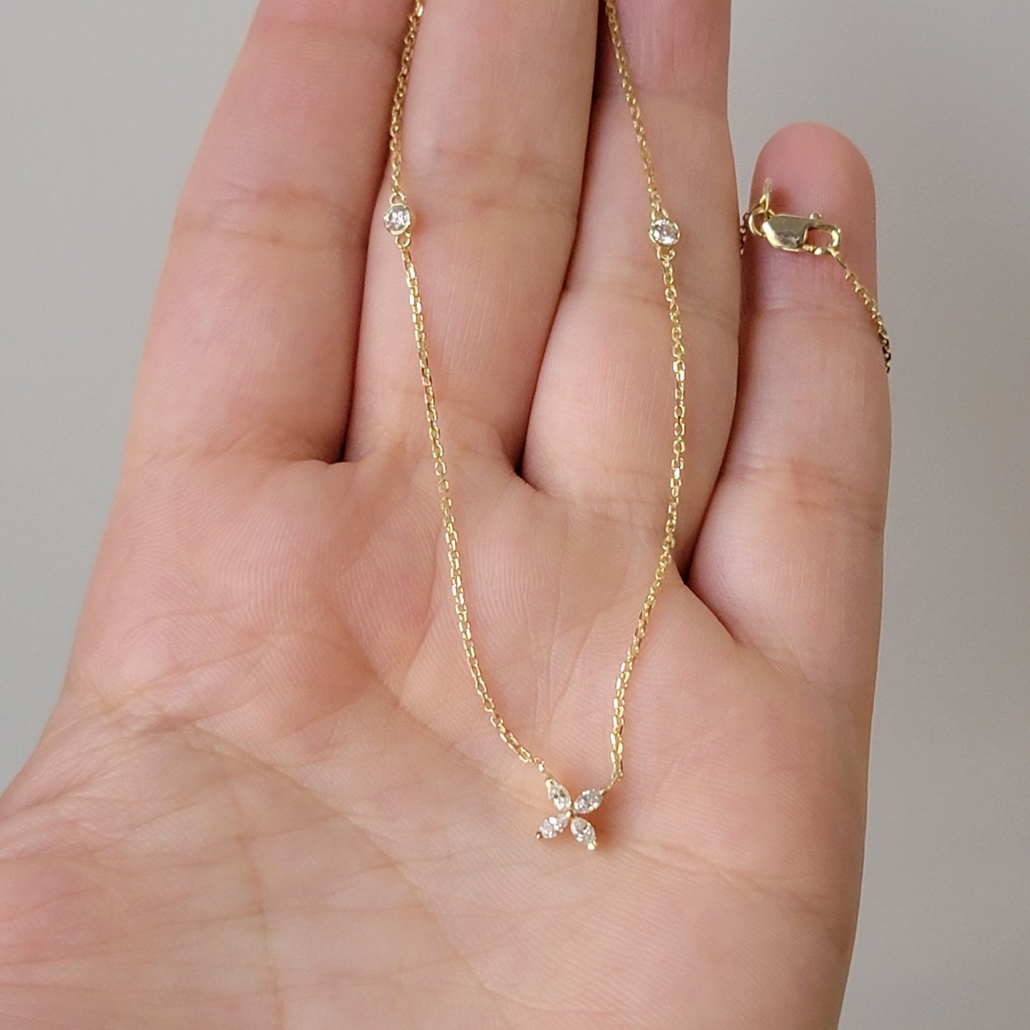 Marquise Flower Diamond Necklace, 14k Solid Gold Necklace, Bridal Necklace, Dainty Necklace, Victoria Marquise Diamond Flower Pendant