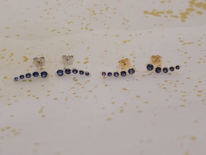 Curved Blue Sapphire Earrings, 14k Gold Studs, Blue Sapphire Studs, Ear Climber Earrings, Dainty Earrings, Minimalist Earrings, Curved Studs