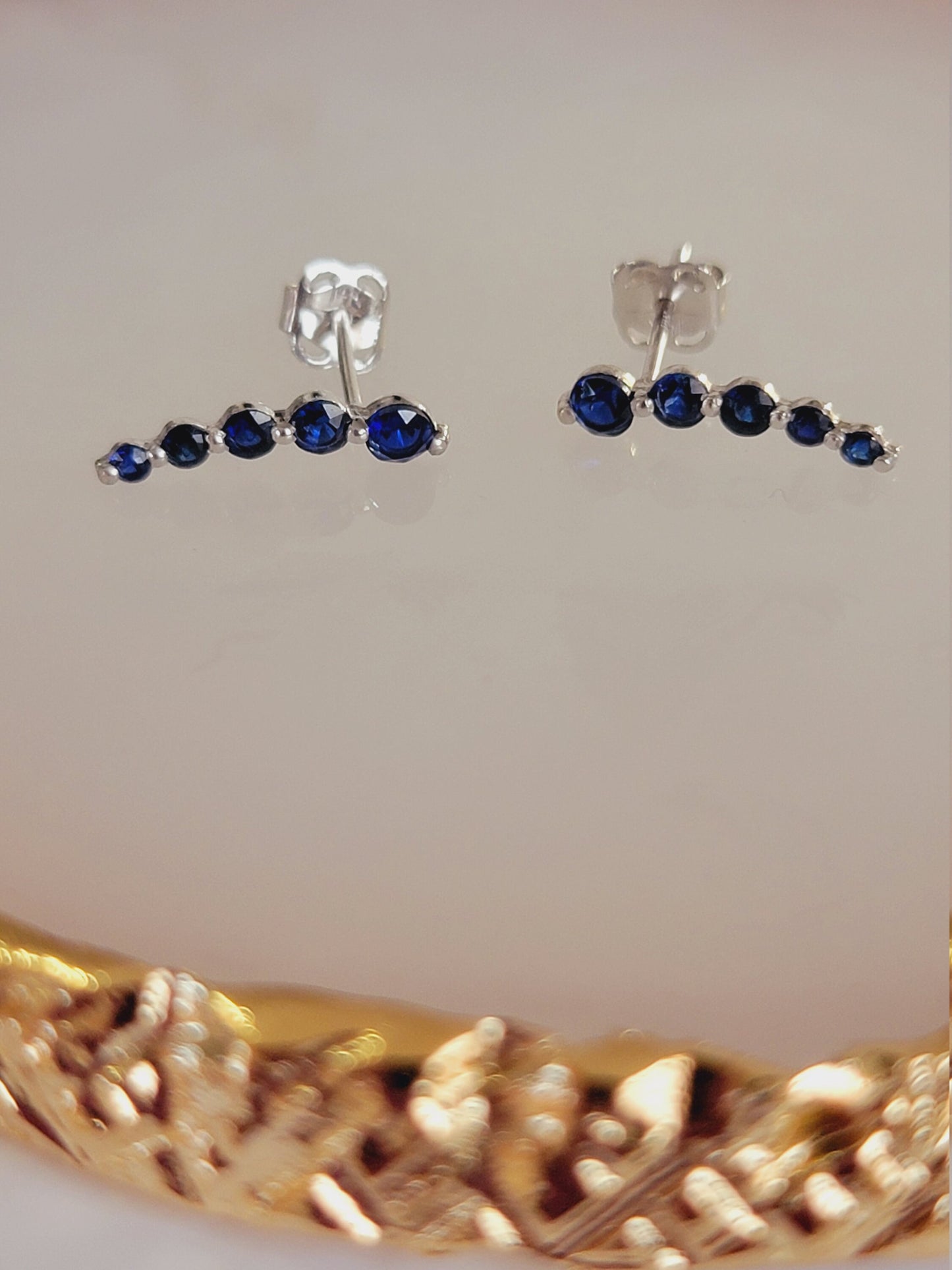 Curved Blue Sapphire Earrings, 14k Gold Studs, Blue Sapphire Studs, Ear Climber Earrings, Dainty Earrings, Minimalist Earrings, Curved Studs