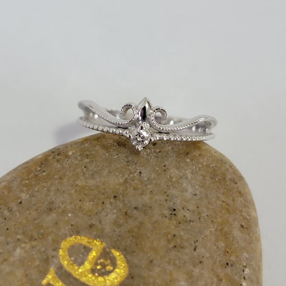 Fleur de Lis Ring, Diamond Ring, Dainty, Engagement Ring, Vintage Ring, Gold Ring, Crown Ring, Diamond Ring For Women, Wedding Ring, Band