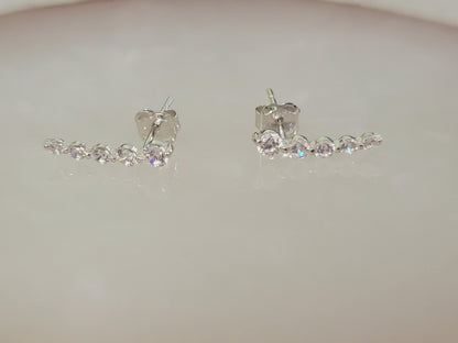 Diamond Curved Earrings, 14k Gold Studs, Diamond Studs, Ear Climber Earrings, Dainty Earrings, Minimalist Earrings, Curved Studs