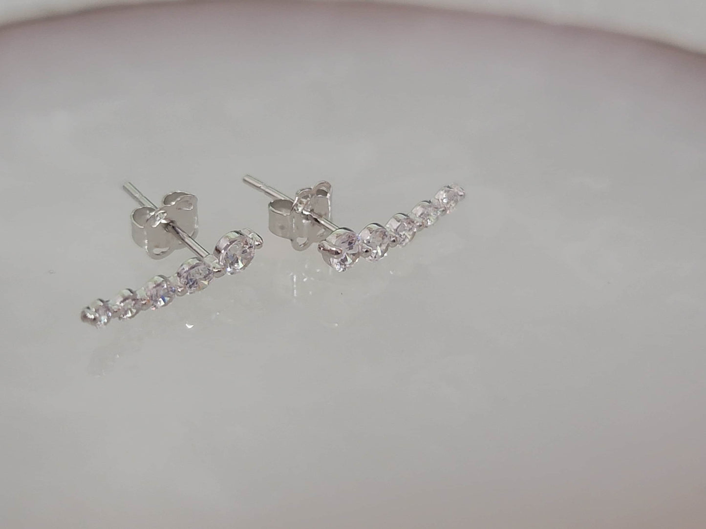 Diamond Curved Earrings, 14k Gold Studs, Diamond Studs, Ear Climber Earrings, Dainty Earrings, Minimalist Earrings, Curved Studs