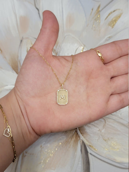 Diamond Tag Initial Necklace in 14k Solid Gold / Personalized Diamond Tag Necklace / Monogram Necklace / Initial Necklace / Letter Pendant