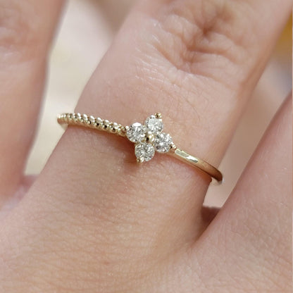 Diamond Ring, 14k Gold Ring, Diamond Flower Ring, Diamond Cluster Ring, Floral Engagement Ring, Clover Ring, Gift for Her